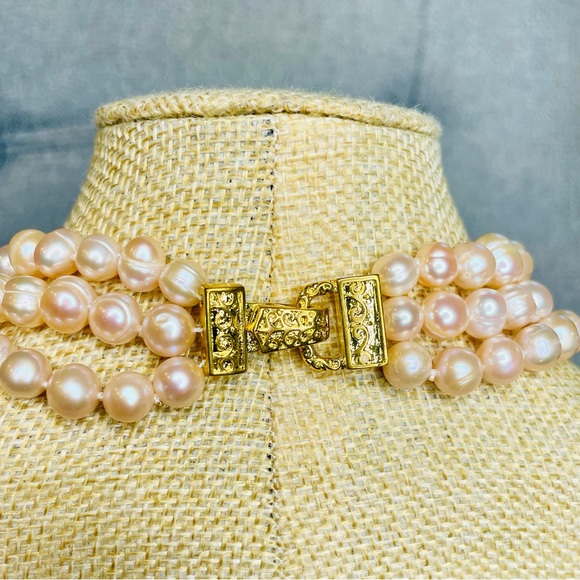 Pink Triple-Strand Freshwater Pearl Necklace w/ Magnetic Clasp - Picture 5 of 6